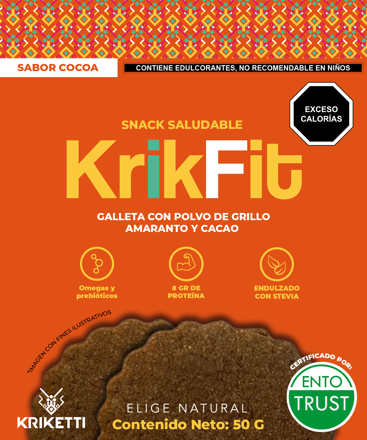Galleta de Cocoa con Polvo de Grillo/Amaranto SIN AZÚCAR - 50 g